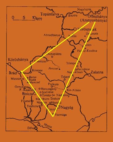 Le Triangle d'Or, reliant Offenbanya, Brad et Nagyag 